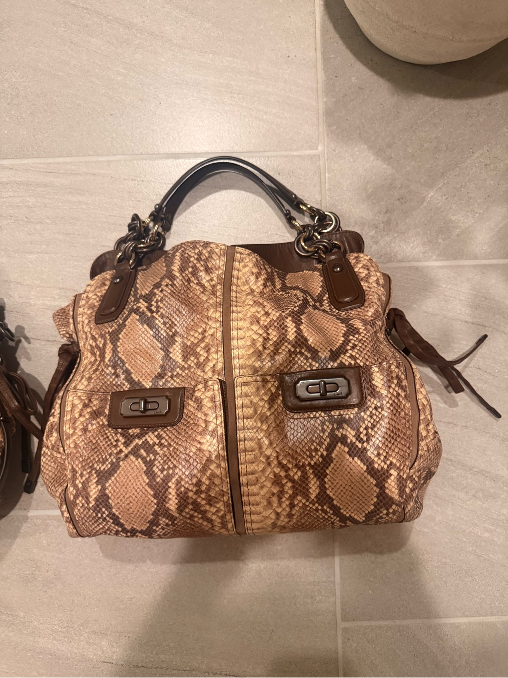 Coach Brown Python-Print Shoulder Bag